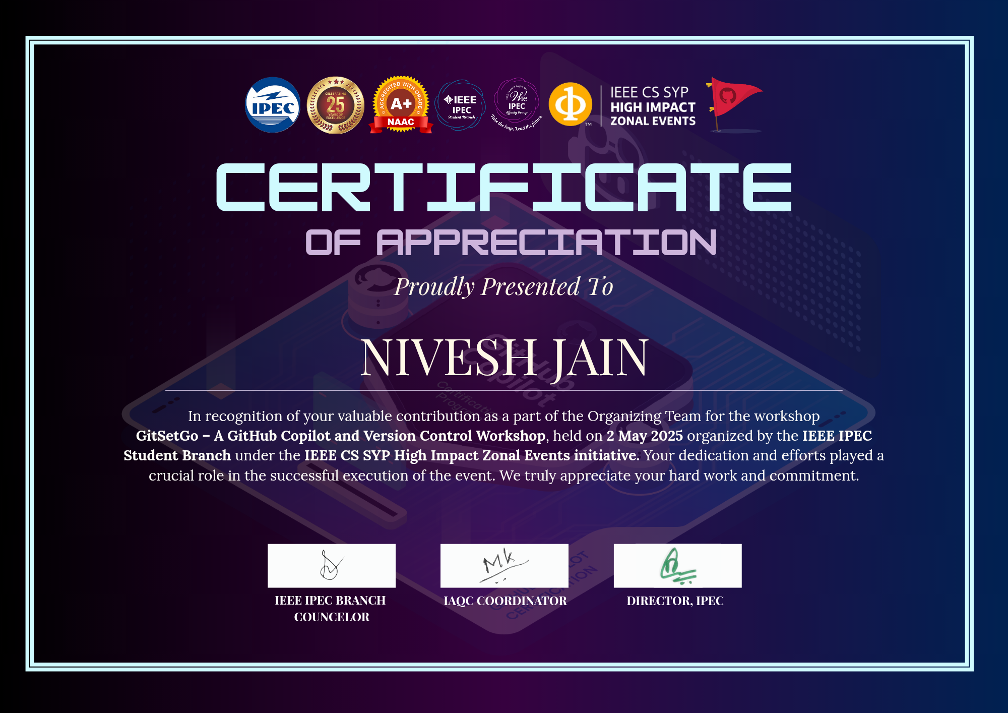 IEEE Event Organising Certificate